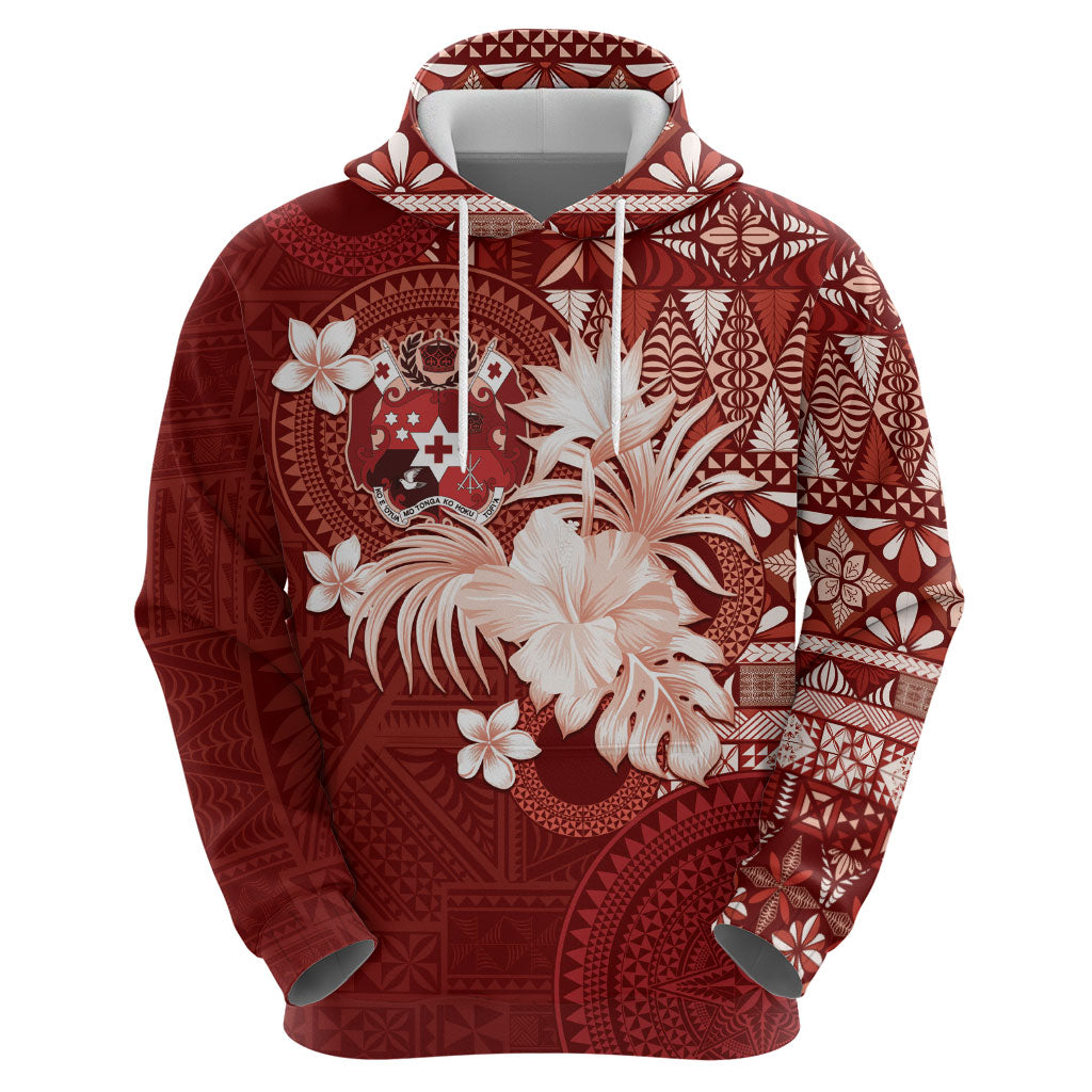 Tonga Ngatu Motifs Hoodie With Coat Of Arms Red