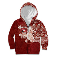 Tonga Ngatu Motifs Kid Hoodie With Coat Of Arms Red