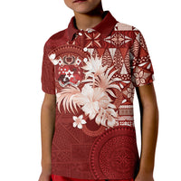 Tonga Ngatu Motifs Kid Polo Shirt With Coat Of Arms Red
