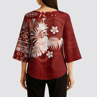 Tonga Ngatu Motifs Kimono Sleeve Blouse With Coat Of Arms Red