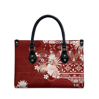 Tonga Ngatu Motifs Leather Bag With Coat Of Arms Red