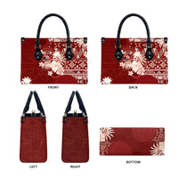 Tonga Ngatu Motifs Leather Bag With Coat Of Arms Red