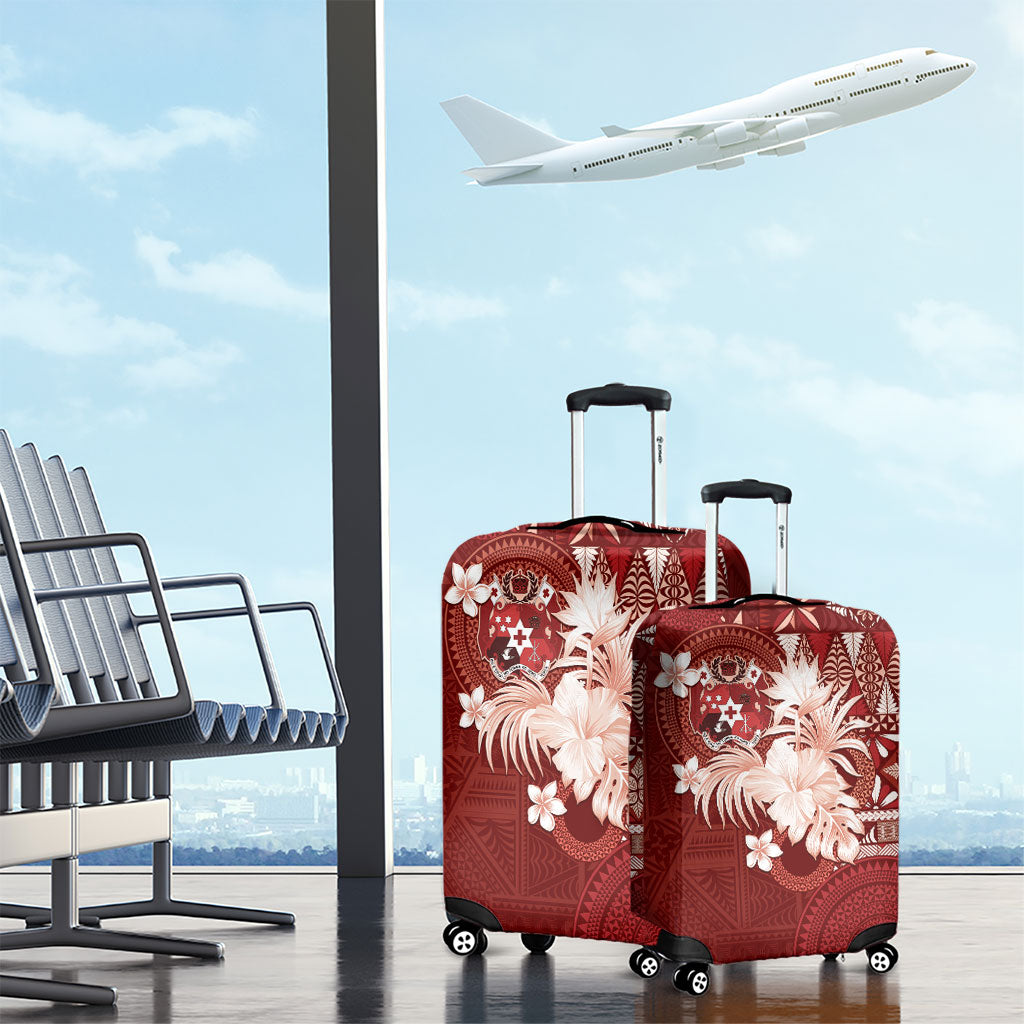 Tonga Ngatu Motifs Luggage Cover With Coat Of Arms Red