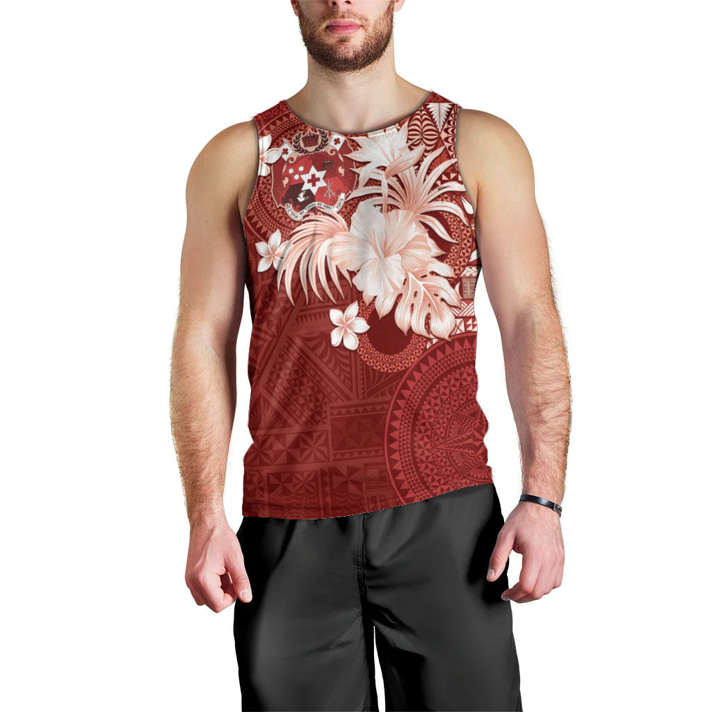Tonga Ngatu Motifs Men Tank Top With Coat Of Arms Red