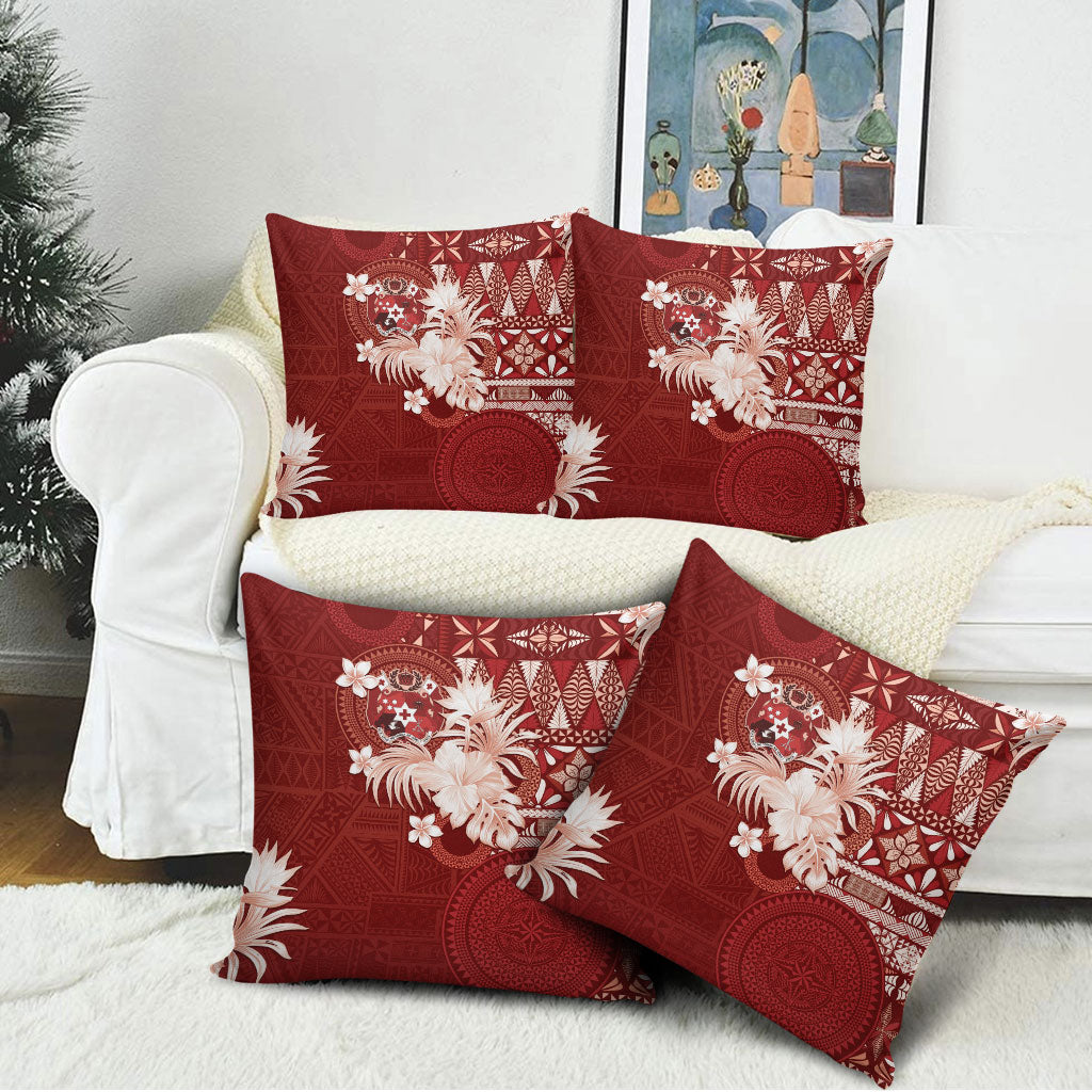 Tonga Ngatu Motifs Pillow Cover With Coat Of Arms Red