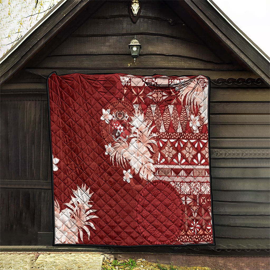 Tonga Ngatu Motifs Quilt With Coat Of Arms Red