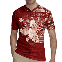 Tonga Ngatu Motifs Rugby Jersey With Coat Of Arms Red