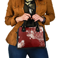 Tonga Ngatu Motifs Shoulder Handbag With Coat Of Arms Red