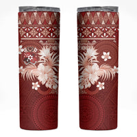 Tonga Ngatu Motifs Skinny Tumbler With Coat Of Arms Red
