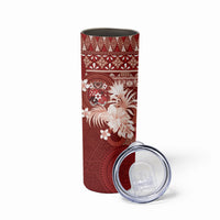 Tonga Ngatu Motifs Skinny Tumbler With Coat Of Arms Red