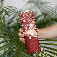 Tonga Ngatu Motifs Skinny Tumbler With Coat Of Arms Red