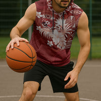 Tonga Ngatu Motifs Sleeveless Hoodie With Coat Of Arms Red