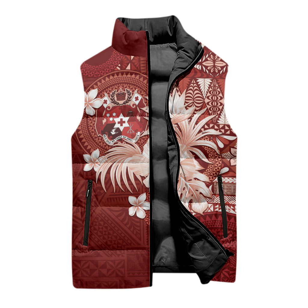 Tonga Ngatu Motifs Sleeveless Puffer Jacket With Coat Of Arms Red
