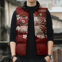 Tonga Ngatu Motifs Sleeveless Puffer Jacket With Coat Of Arms Red