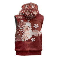 Tonga Ngatu Motifs Sleeveless Zip Hoodie With Coat Of Arms Red