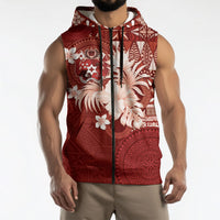 Tonga Ngatu Motifs Sleeveless Zip Hoodie With Coat Of Arms Red