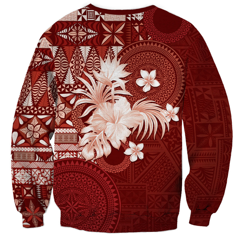 Tonga Ngatu Motifs Sweatshirt With Coat Of Arms Red