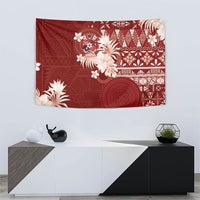 Tonga Ngatu Motifs Tapestry With Coat Of Arms Red