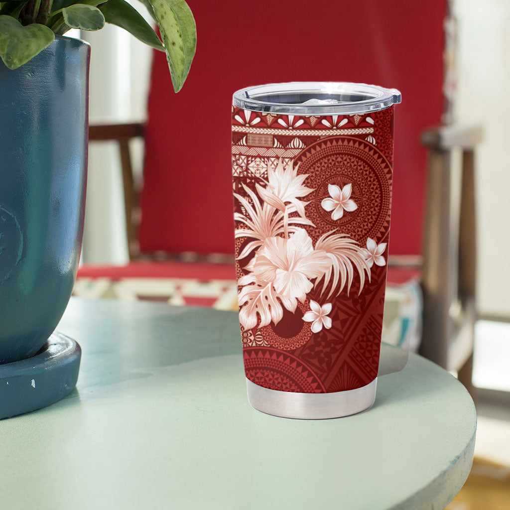 Tonga Ngatu Motifs Tumbler Cup With Coat Of Arms Red
