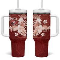 Tonga Ngatu Motifs Tumbler With Handle With Coat Of Arms Red