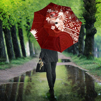 Tonga Ngatu Motifs Umbrella With Coat Of Arms Red