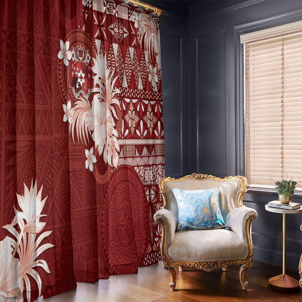Tonga Ngatu Motifs Window Curtain With Coat Of Arms Red
