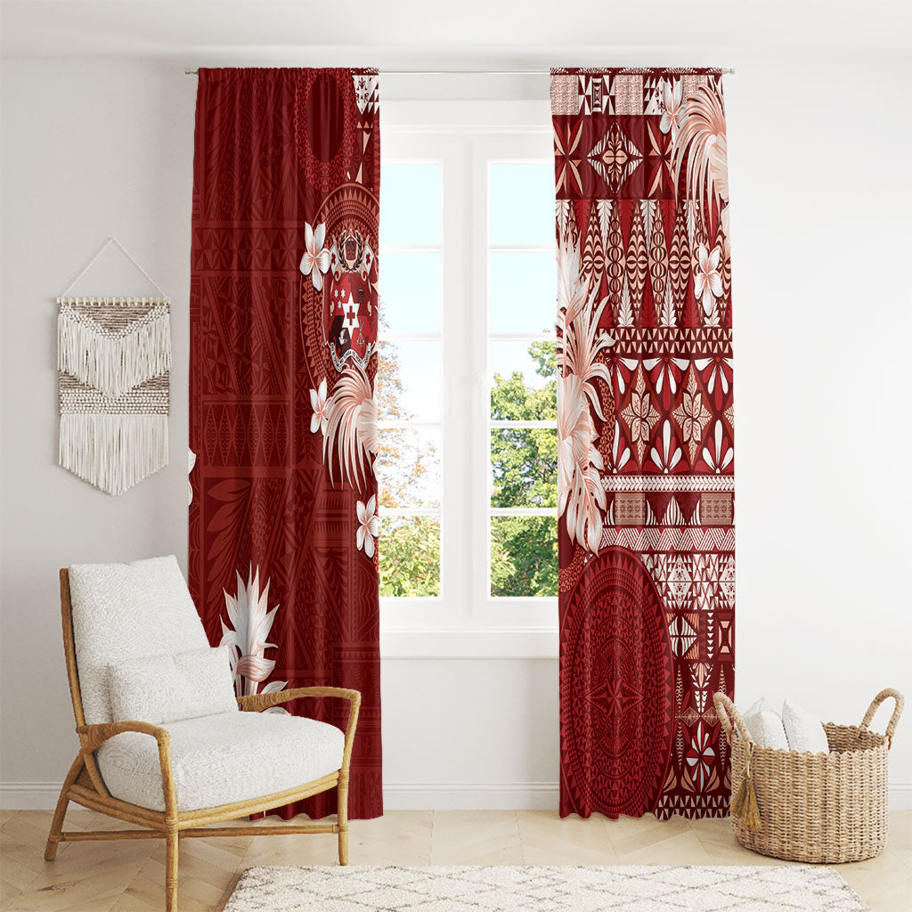 Tonga Ngatu Motifs Window Curtain With Coat Of Arms Red
