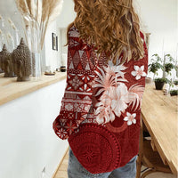 Tonga Ngatu Motifs Women Casual Shirt With Coat Of Arms Red
