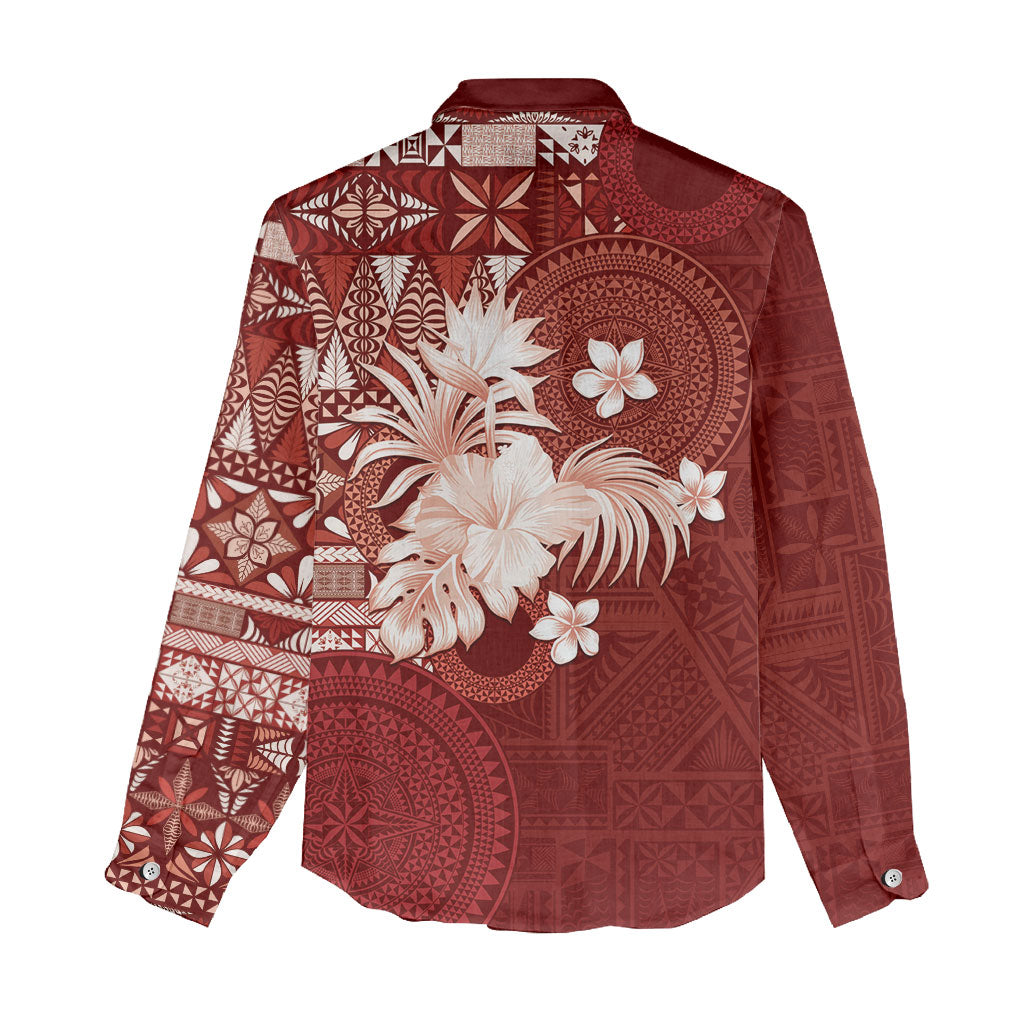 Tonga Ngatu Motifs Women Casual Shirt With Coat Of Arms Red