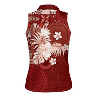Tonga Ngatu Motifs Women Sleeveless Polo Shirt With Coat Of Arms Red
