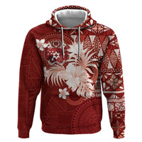 Tonga Ngatu Motifs Zip Hoodie With Coat Of Arms Red