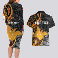 Personalised Papua New Guinea Couples Matching Long Sleeve Bodycon Dress and Hawaiian Shirt Happy 50th Independence Anniversary LT05 - Polynesian Pride
