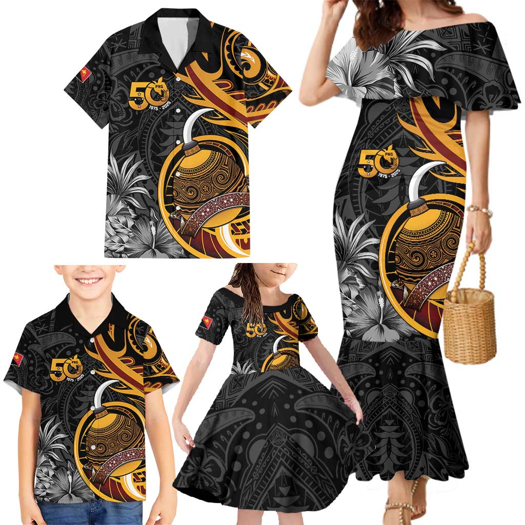 Personalised Papua New Guinea Family Matching Mermaid Dress and Hawaiian Shirt Happy 50th Independence Anniversary LT05 - Polynesian Pride