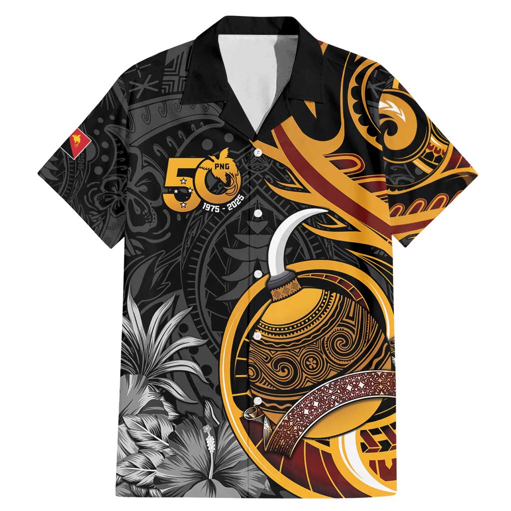 Personalised Papua New Guinea Family Matching Mermaid Dress and Hawaiian Shirt Happy 50th Independence Anniversary LT05 Dad's Shirt - Short Sleeve Black - Polynesian Pride