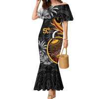 Personalised Papua New Guinea Family Matching Mermaid Dress and Hawaiian Shirt Happy 50th Independence Anniversary LT05 Mom's Dress Black - Polynesian Pride