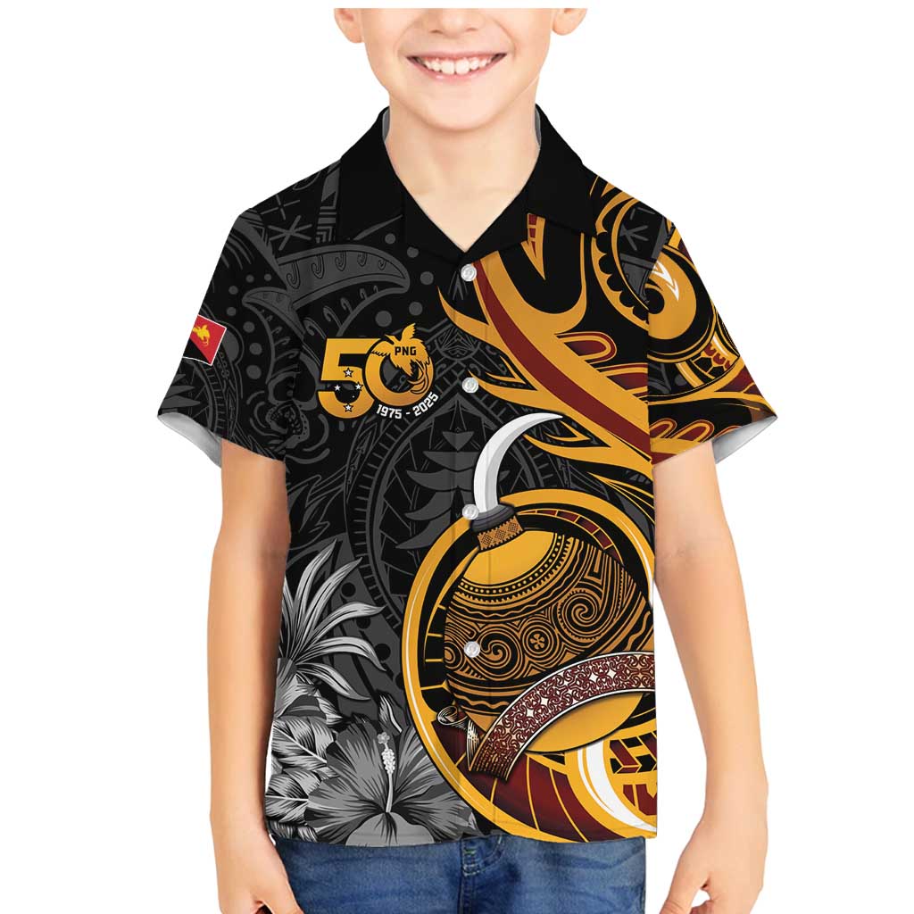 Personalised Papua New Guinea Family Matching Mermaid Dress and Hawaiian Shirt Happy 50th Independence Anniversary LT05 Son's Shirt Black - Polynesian Pride