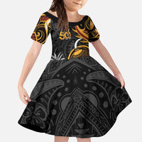 Personalised Papua New Guinea Family Matching Off Shoulder Maxi Dress and Hawaiian Shirt Happy 50th Independence Anniversary LT05 Daughter's Dress Black - Polynesian Pride