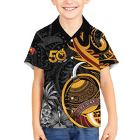 Personalised Papua New Guinea Family Matching Off Shoulder Short Dress and Hawaiian Shirt Happy 50th Independence Anniversary LT05 Son's Shirt Black - Polynesian Pride