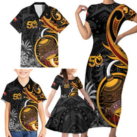 Personalised Papua New Guinea Family Matching Short Sleeve Bodycon Dress and Hawaiian Shirt Happy 50th Independence Anniversary LT05 - Polynesian Pride