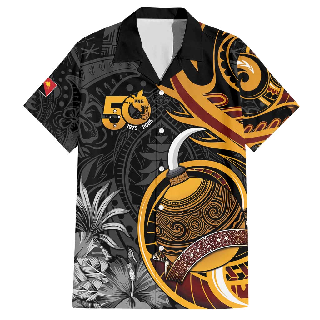 Personalised Papua New Guinea Family Matching Short Sleeve Bodycon Dress and Hawaiian Shirt Happy 50th Independence Anniversary LT05 Dad's Shirt - Short Sleeve Black - Polynesian Pride