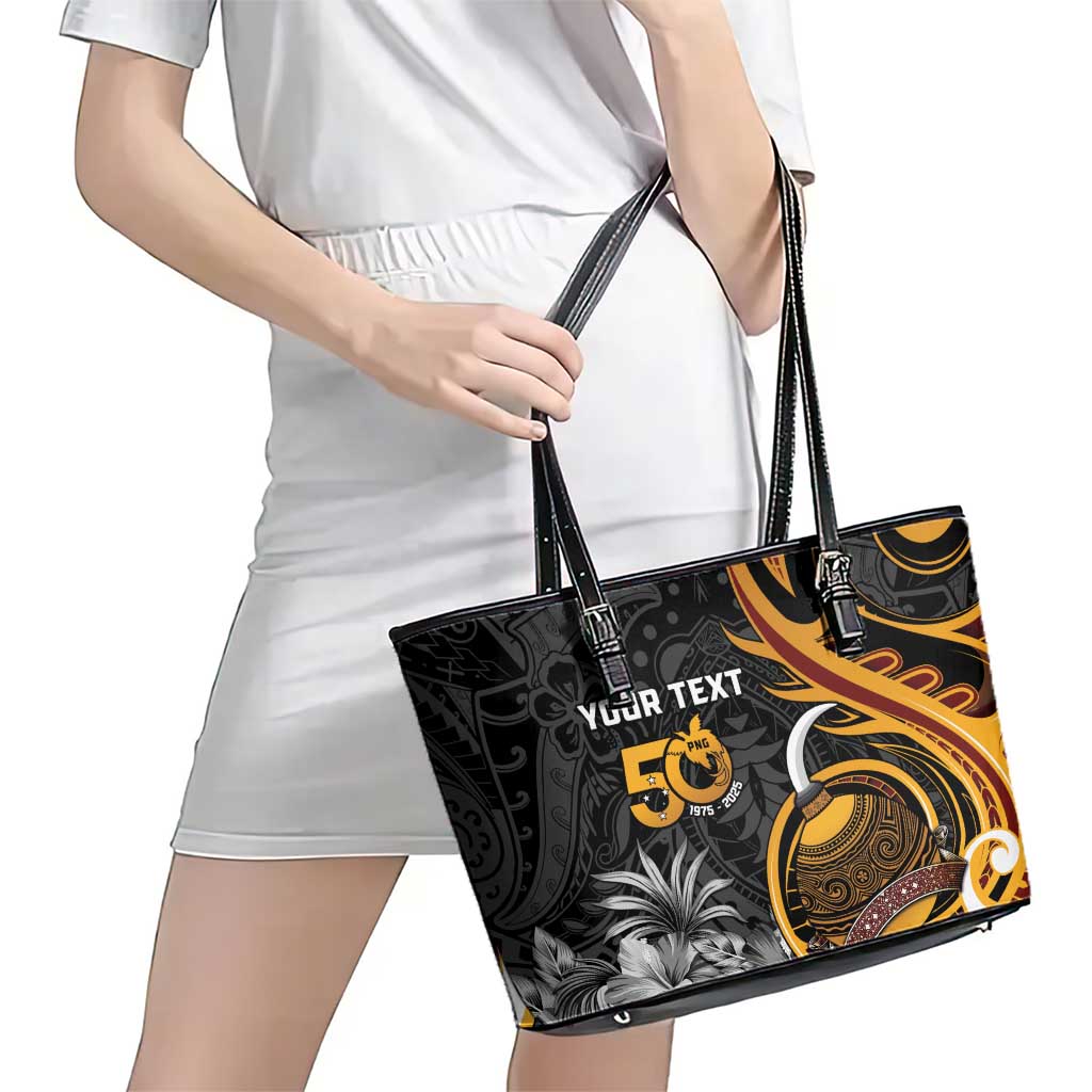 Personalised Papua New Guinea Leather Tote Bag Happy 50th Independence Anniversary - Polynesian Pride