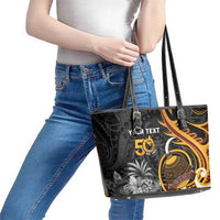 Personalised Papua New Guinea Leather Tote Bag Happy 50th Independence Anniversary - Polynesian Pride