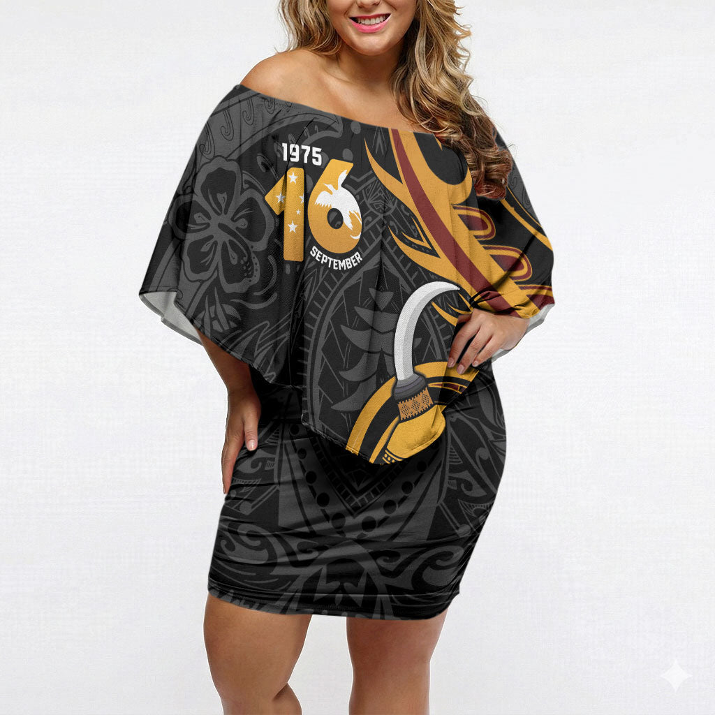 Personalised Papua New Guinea Off Shoulder Short Dress Happy Independence Day LT05 Women Black - Polynesian Pride