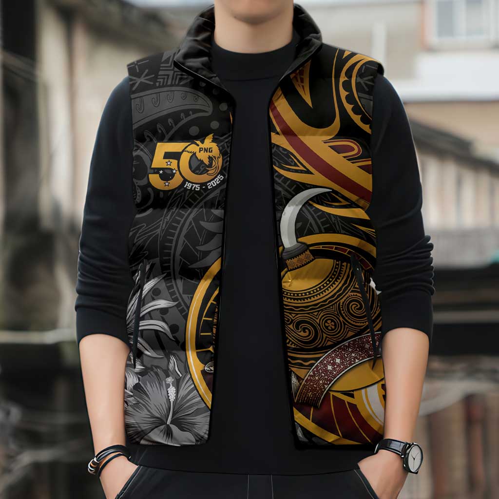 Papua New Guinea Sleeveless Puffer Jacket Happy 50th Independence Anniversary - Polynesian Pride