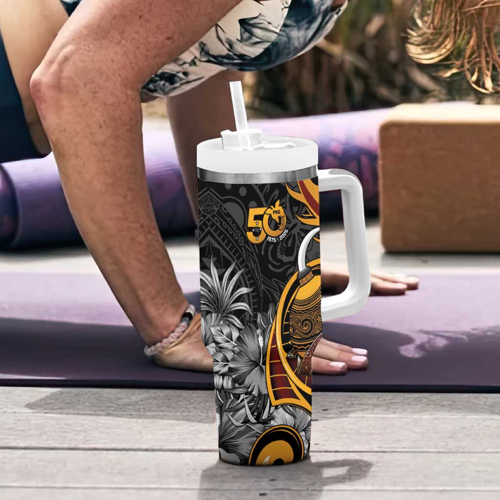 Personalised Papua New Guinea Tumbler With Handle Happy 50th Independence Anniversary - Polynesian Pride