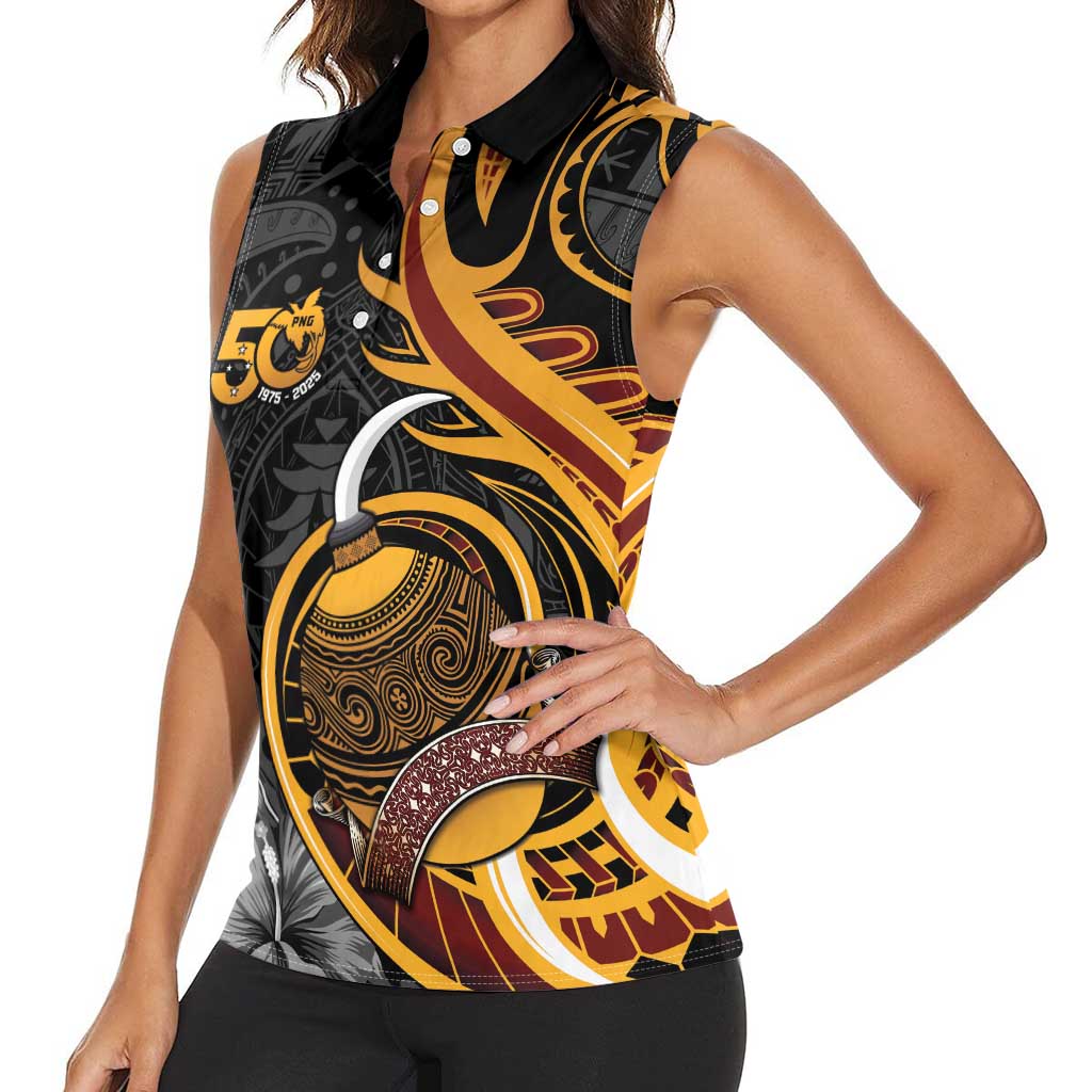 Personalised Papua New Guinea Women Sleeveless Polo Shirt Happy 50th Independence Anniversary - Polynesian Pride