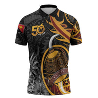 Papua New Guinea Zipper Polo Shirt Happy 50th Independence Anniversary - Polynesian Pride