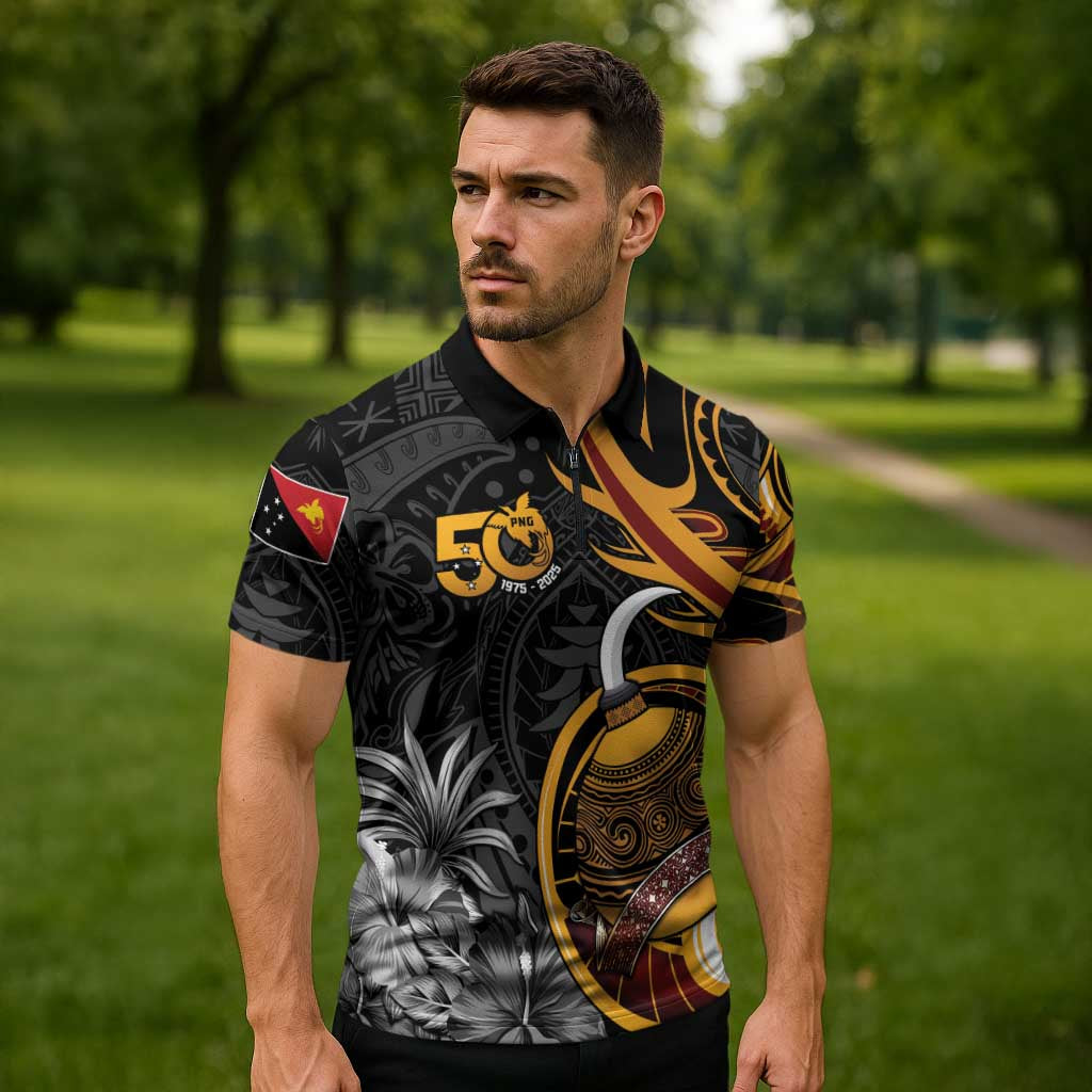 Papua New Guinea Zipper Polo Shirt Happy 50th Independence Anniversary - Polynesian Pride