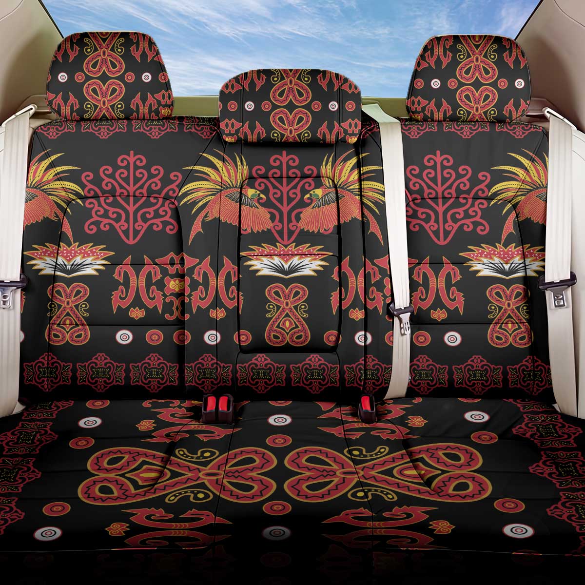 Papua Batik Motif Back Car Seat Cover Papua Spirit Black Version LT05 One Size Black - Polynesian Pride