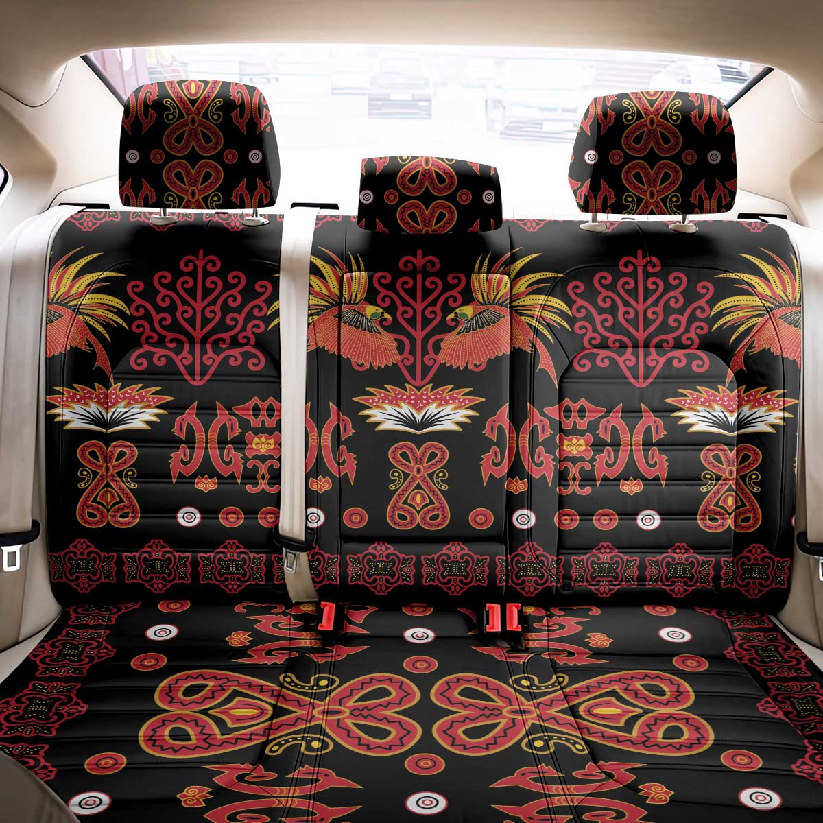 Papua Batik Motif Back Car Seat Cover Papua Spirit Black Version LT05 - Polynesian Pride
